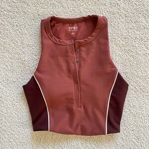 YPB Women's active Buttoned Crop Top in Rust gym